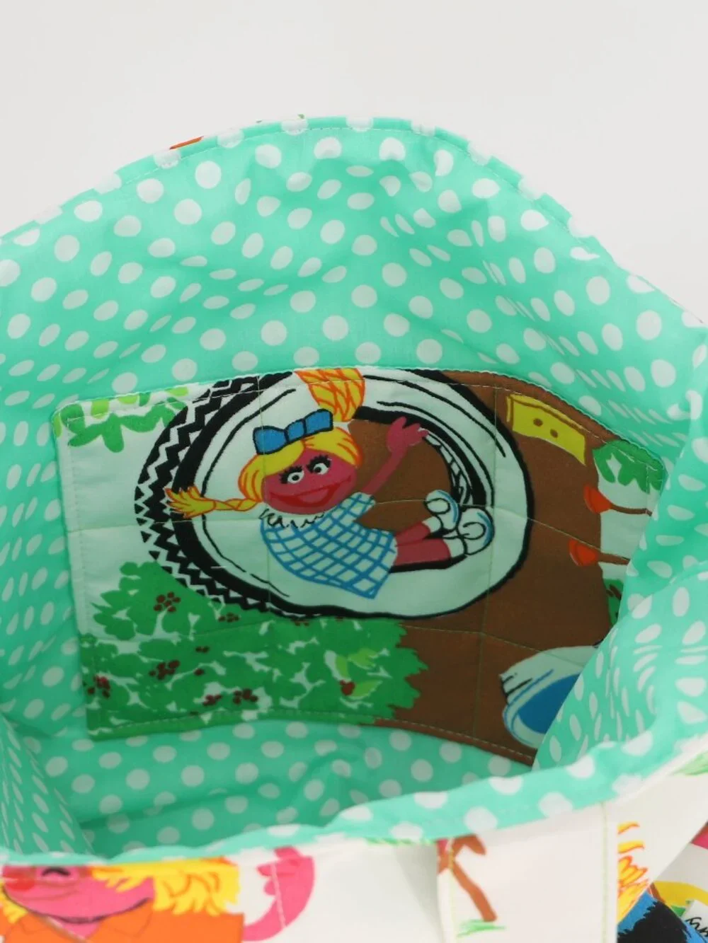 Sesame Street Vintage Quilted Tote Bag Handmade Upcycled